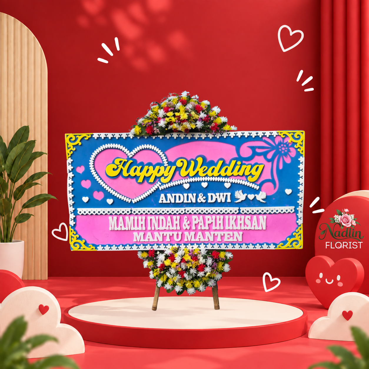 Bunga Papan Happy Wedding Bekasi