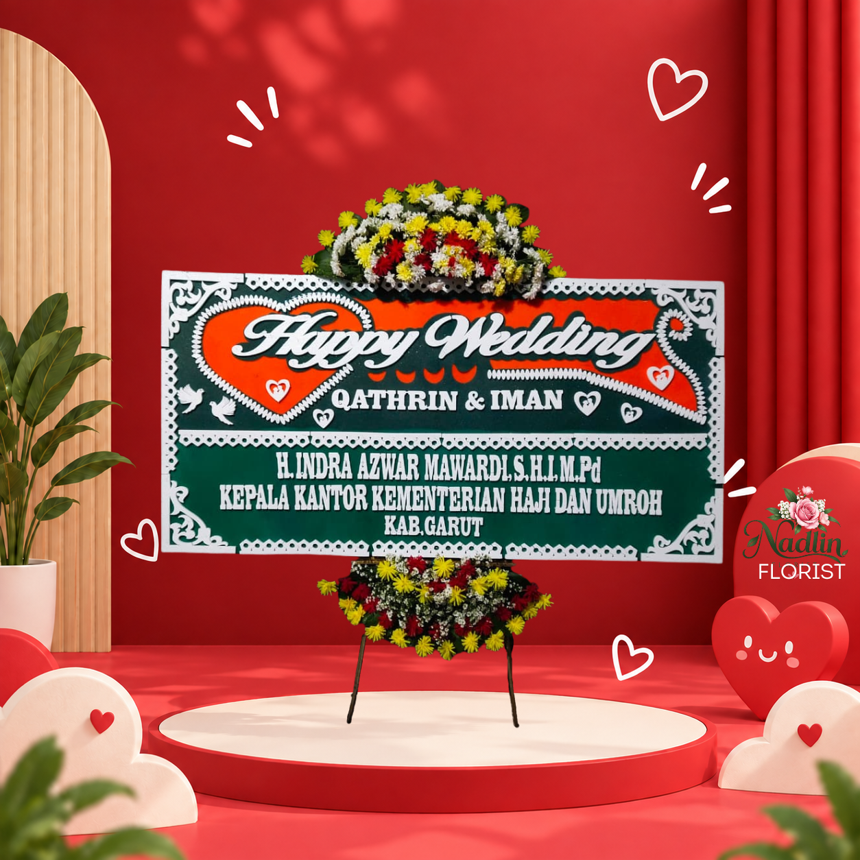 Bunga papan happy wedding Bekasi Timur
