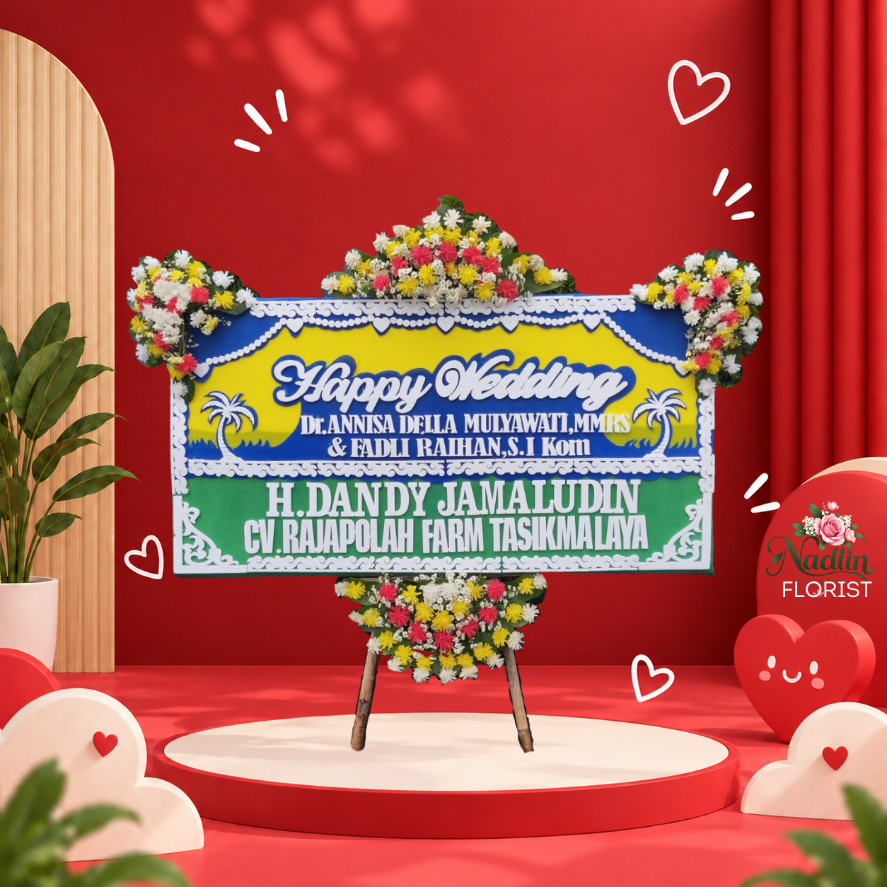 Bunga Papan Happy Wedding Jatiasih Bekasi – Nadlin Florist 0857-2105-9283