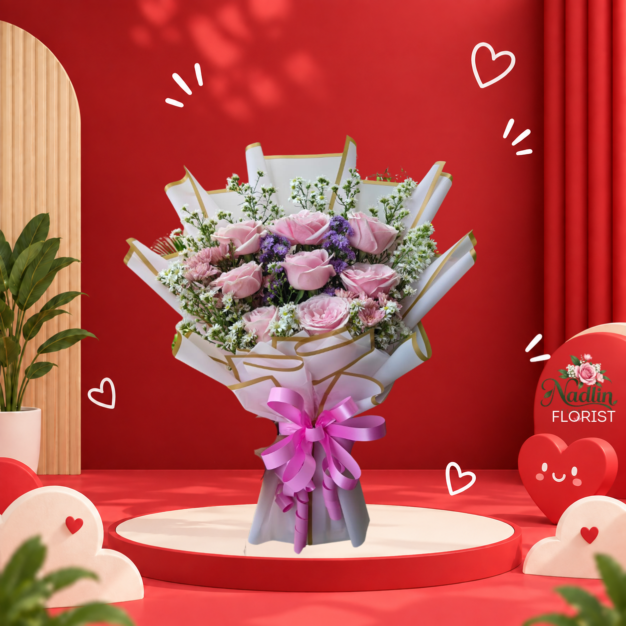 Hand Bouquet Mawar Pink Elegan